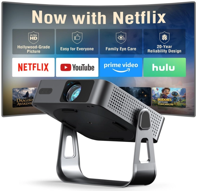VOPLLS Q5 - 2026 Newly Smart TV Operating System, 360° rotating stand and ultra-thin mini 1080p projector